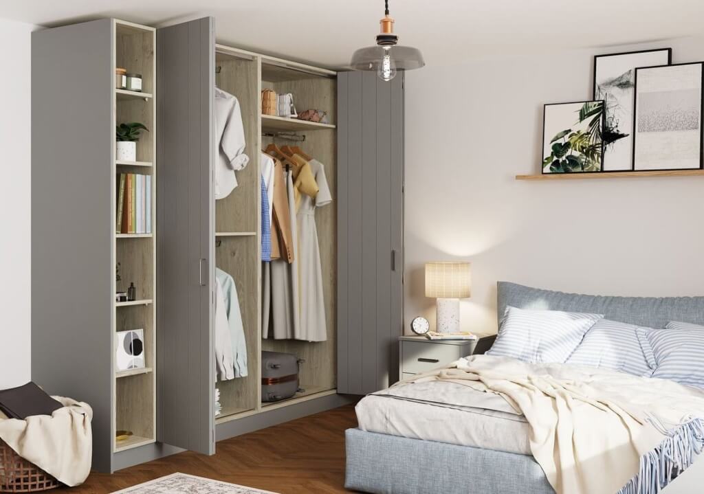 grey bespoke fitted wardrobes