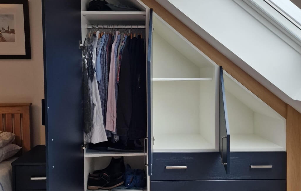 blue bespoke fitted wardrobes